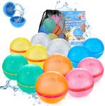 TIZIKCON Reusable Water Balloons with Mesh Bag, Latex-Free Silicone Quick Self-Sealing Water Splash Bomb for Kids Adults Water Game, Bath Toy, Pool Toy, Summer Party Supplies (12PCS)