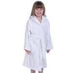 Adore Home Kids 100% Cotton Terry Towelling Hooded Shawl Collar Bathrobe (AGE 4-5, White)