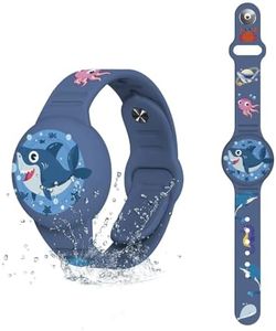 Aircawin Waterproof Airtag Bracelet Kids,Cute Cartoon Silicone Hidden Airtag Wristband Kids,Anti-Lost Apple Airtag Holder Case for Toddler,Airtag Case Watch Band Tracker for Child-Blue Shark