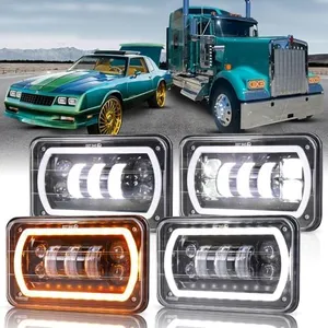 MOVOTOR Off Road 4x6 Led Headlights with White/Yellow Halo Seal Beam H4651 H4656 H6545 H4668 Replacement Headlights for Ford Kenworth Peterbilt Semi Truck