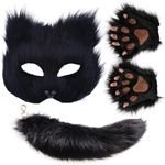 Valpeak Therian Mask and Tail Set for Girls Halloween Cat Mask Tail Cosplay Fox Mask Wolf Tail Over 1 Years Old(Black Mask Set of 3)