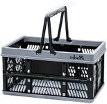 ZHJINGYU crates for storage,plastic baskets for organizing,collapsible shopping basket,20L foldable crate with Handles,collapsible storage crate,car basket,for Kitchen,Bathroom,Medicine (Black, M)