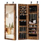 sogesfurniture Lockable Wooden Jewelry Cabinet Mirror Cabinet Chest Armoire Wardrobe Storage Organizer, Armoire Organizer, Retro, BHCA-QH-7025-FG