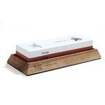 MITSUMOTO SAKARI Japanese Knife Sharpening Stone, Professional Kitchen 1000/3000 Grit 2-Side Sharpener Whetstone, Anti-Slip Bamboo Seat Knife Sharpener Stone and Sharpening Guide.