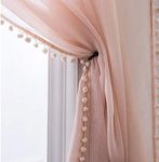 MISS SELECTEX Linen Look Pom Pom Tasseled Sheer Curtains - Rod Pocket Voile Semi-Sheer Curtains for Living and Bedroom, Set of 2 Curtain Panels (52 x 84 inch, Blush)