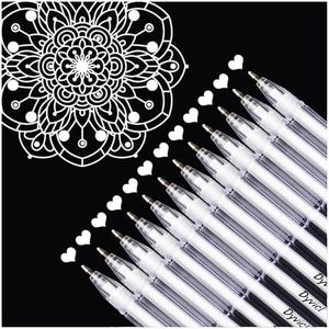 Dyvicl White Gel Pens, 0.8 mm Fine Pens Gel Ink Pens for Black Paper Drawing, Sketching, Illustration, Adult Coloring, Journaling, Set of 12