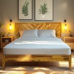 Acacia Sierra Bed Frame with Headboard Solid Wood Platform Bed, Queen Bed Frame, Tall Headboard Wood Bed Compatible with All Mattress Types, No Box Spring Needed, Quick & Easy Assembly, Early American