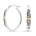 LeCalla 925 Sterling Silver Bali-Style Hoop Earrings Jewelry Lightweight Two-Tone O Shape Antique Bali Hoop Earrings for Women - 30MM