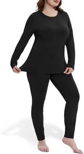 FOREYOND Plus Size Thermal Underwear for Women Long Johns Fleece Lined Base Layer Pajama Top and Bottom Sets XL-5XL, 1_black, XX-Large