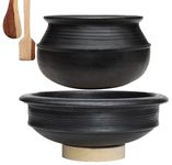 Craftsman India Online Deep Burned Clay Handi/Pot For Cooking And Serving Combo 1 & 2 Liter, Black