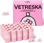 VETRESKA Cherry Blossom Scented Dog Poop Bags, Leak Proof, Extra Thick and Large Dog Waste Bags for Dog Walking and Cat Litter, 20 Refill Rolls, 300 Bags, Pink