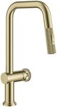 KRAUS Urbix Industrial Pull-Down Single Handle Kitchen Faucet in Brushed Gold, KPF-3126BG