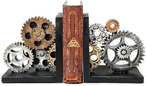 Bellaa 20881 Decorative Bookends Gear Book Shelves Stoppers Holder Nonskid Shelf Heavy Ends Supports Vintage Industrial Modern Art Home Decor Statues Sculptures 6 inch