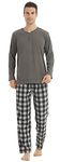 YUSHOW Mens Warm Pyjamas Sets Ultra Soft Henley Long Sleeve Top & Flannel Checked Bottoms Microfleece Pyjamas for Men Loungewear PJs Sleepwear