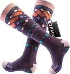 OutdoorMaster Ski Socks, 2-Pair Pack Skiing and Snowboarding Socks for Men & Women with OTC Design w/Non-Slip Cuff, Purple, Medium