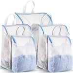 Fabbay 5 Pack Honeycomb Mesh Laundry Bag with Handle Wash Bag for Socks Washing Machine Large Opening Side Widening Zippered Mesh Sock Bag Lingerie Bag for Bra Items Travel Garment, 3 Sizes(Blue)