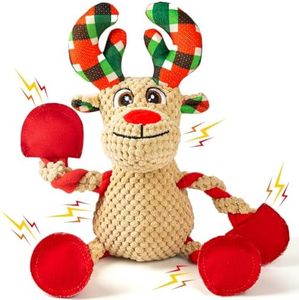 spxkd Christmas Squeaker Dog Toys Interactive Durable Dog Chew Toys Reindeer Plush Toy for Puppy Small Dogs Medium Dogs and Large Dogs Birthday