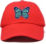 DALIX Exotic Blue Butterfly Hat Womens Gift Embroidered Girls Cap in Red