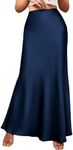 BTFBM Women's Summer Fall Skirt 2024 Silk Elegant High Waist Cocktail Party Wedding Mermaid Satin Maxi Skirts(Solid Navy, Medium)