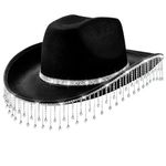 Rhinestone Cowgirl Hat for Bachelorette Party,Bridal Cowboy Hat for Women Bride To Be Gift,Halloween Costume (Black)