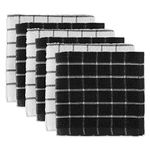 DII Cotton Terry Windowpane Dish Cloths, 12 x 12 Set of 6, Machine Washable and Ultra Absorbent Kitchen Bar Towels-Black