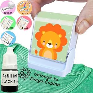 New Ogelz Name Stamp for Kids Clothes Clothing Personalized The Name Stamp Custom Daycare Stickers Tag Label Preschool Nursing Home Washable Dryer Safe Animal Theme Lion (Stamp Kit with Ink)