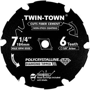 TWIN-TOWN PCDT71406 7-1/4 Inch 6 Tooth Polycrystalline Diamond Tipped (PCD) Hardie Fiber Cement Saw Blade with 5/8 Inch Arbor