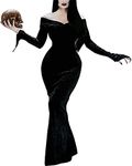 YAOBAOLE Halloween Addams Family Costumes Shoulder Party Dresses Long Sleeve Cosplay Dress Black XL