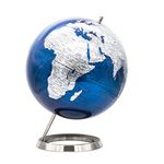 EXERZ 30CM World Globe - Stainless Steel Ring Standing, Perfect for Gifting - Metallic Blue