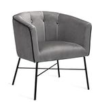 BONTEC Modern Velvet Tub Chair, Upholstered Accent Vanity Chair with Mental Legs, Barrel Armchair for Living Room, Bedroom, Makeup Room, Lounge, Cafe, Grey