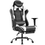 BestOffice Gaming Chair with Footrest, Ergonomic Office Chair, Adjustable Swivel Leather Desk Chair, Reclining High Back Computer Chair with Lumbar Support and Headrest, Racing Style Video Gamer Chair