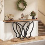 Tribesigns Farmhouse Console Table, 140 cm Entryway Table with Butterfly Metal Frame, Long Narrow Wooden Sofa Table Behind The Couch for Living Room Hallway Entrance, Brown & Black