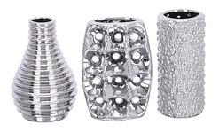 Deco 79 Vase, Ceramic, Silver, 3 Pieces Small Size