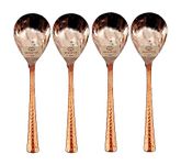 Bona Fide Copper Spoon, 4 Pieces,Serving Spoon Dal Rice Spoon Hammered Designed Home Ware Set of 4 Copper Spoon,Fork,Serving Spoon, 8 inch Long Spoon Set