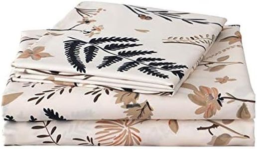 KOMFOR 4 Piece Bed Sheets Set Queen Floral Leaves Hotel Luxury Bedding Sheet - 1 Flat Sheet 1 Fitted Sheet 2 Pillowcases Double Brushed Microfiber Hypoallergenic Deep Fitted Sheet Set Beige