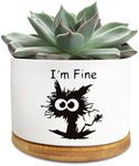 CKEASCIN It’s Fine I’m Fine Black Cat White Ceramic Succulent Planter Pots Cactus Flower, Funny Planter Pots for Plant Lover Birthday Christmas Thanksgiving Gift, 3.5 Inch