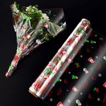 Christmas Cellophane Wrap Roll: Santa Claus Pattern Clear Cellophane Wrapper Paper Crystal Long Film Transparent Wrapping Packing Paper for Flowers Basket Food Xmas Decor 40CM X 30M