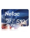 Netac 512GB Micro SD Card, microSDXC UHS-I Memory Card - 100MB/s, 667X, U3, Class10, Full HD Video V30, A1, FAT32, High Speed Flash TF Card P500 for Bluetooth Speaker/Tablet/PC/Smartphone/Camera