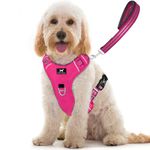 TUFFDOG Easy-Fit Dog Harness Medium Dog - Fast Release Neck Clip, Premium Padded Reflective No Pull Harness with Control Handle, Adjustable Step-in Dog Vest Plus Free Matching Lead (M, Hot Pink)