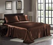 Elegant Linen Store,Silky Satin Sheets Queen [4-Piece, Chocolate] Silky Bed Sheets-1800 TC 8-10 Inch Deep Pocket, Wrinkle, Fade, Stain Resistant -Fitted Sheet, Flat Sheet, Pillow Cases.