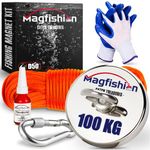 Magfishion – Magnet Fishing Kit – 220 lb (100kg) – Super Strong Neodymium Magnet – Electromagnet – With 20M Rope – Carabiner - Gloves – Thread locker - Ø 50 mm - Magnetic Fishing Magnets