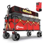 Sekey Collapsible Foldable Extended Wagon with 440lbs Weight Capacity, Heavy Duty Folding Utility Garden Cart with Big All-Terrain Beach Wheels & Drink Holders. Red&Grey