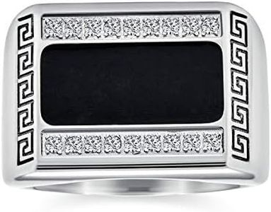 Bling Jewelry Personalizza L'Anello A Fascia Rettangolare Per Uomo Con Motivo A Chiave Greca Incastonato Di Zirconi Cubici Con Accenti In CZ Pavé Geometrico In Acciaio Inossidabile Smaltato Nero