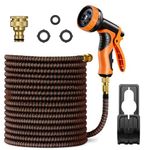 VonHaus Expandable Garden Hose – 50FT Flexible Hose Pipe with 10-Pattern Spray Nozzle & 1/2" and 3/4" Brass Fittings – 4-Layer Latex Kink Free Design Wall Mounted Heavy Duty Retractable Water Hose