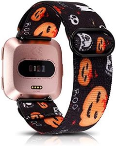 TOYOUTHS Compatible with Fitbit Versa 2 Bands for Women Men Adjustable Elastic Nylon Fabric Strap Replacement for Versa Lite Edition/Versa 1 Watch Stretchy Solo Loop Bracelet Wristband, Black Pumpkin