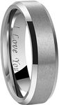 CROWNAL 4mm 6mm 8mm Black/Silver/Gunmetal/Gold Tungsten Wedding Couple Bands Rings Men Women Matte Brushed Finish Center Engraved I Love You Size 4 To 17, Tungsten, tungsten