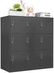 WISUNO 9 Doors Metal Storage Cabinet with Card Slot, Organizer,Shoes and Bags Steel Locker for Office, Home, Bank, School, Gym. (Black)