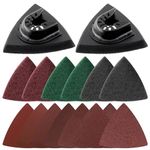 Swpeet 134Pcs Oscillating Tool Sanding Pads Kit, includes 2Pcs Triangle Sanding Pads and 2Pcs Finger Sanding Pads, 130Pcs Assorted 60 80 100 120 180 240 320 400 Grits Triangular Sandpaper for Sanding