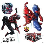 RoomMates RMK3922SCS Spider-Man Miles Morales Peel And Stick Wall Decals, Black, Red, Blue, Purple, 4 Sheets 9" x 17.375"