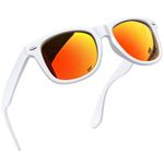 Joopin Trendy Square Red Sunglasses Oversized Sun Glasses Polarised UV400 Shades for Women Men Shady Rays (White Frame Mirrored Orange Red)